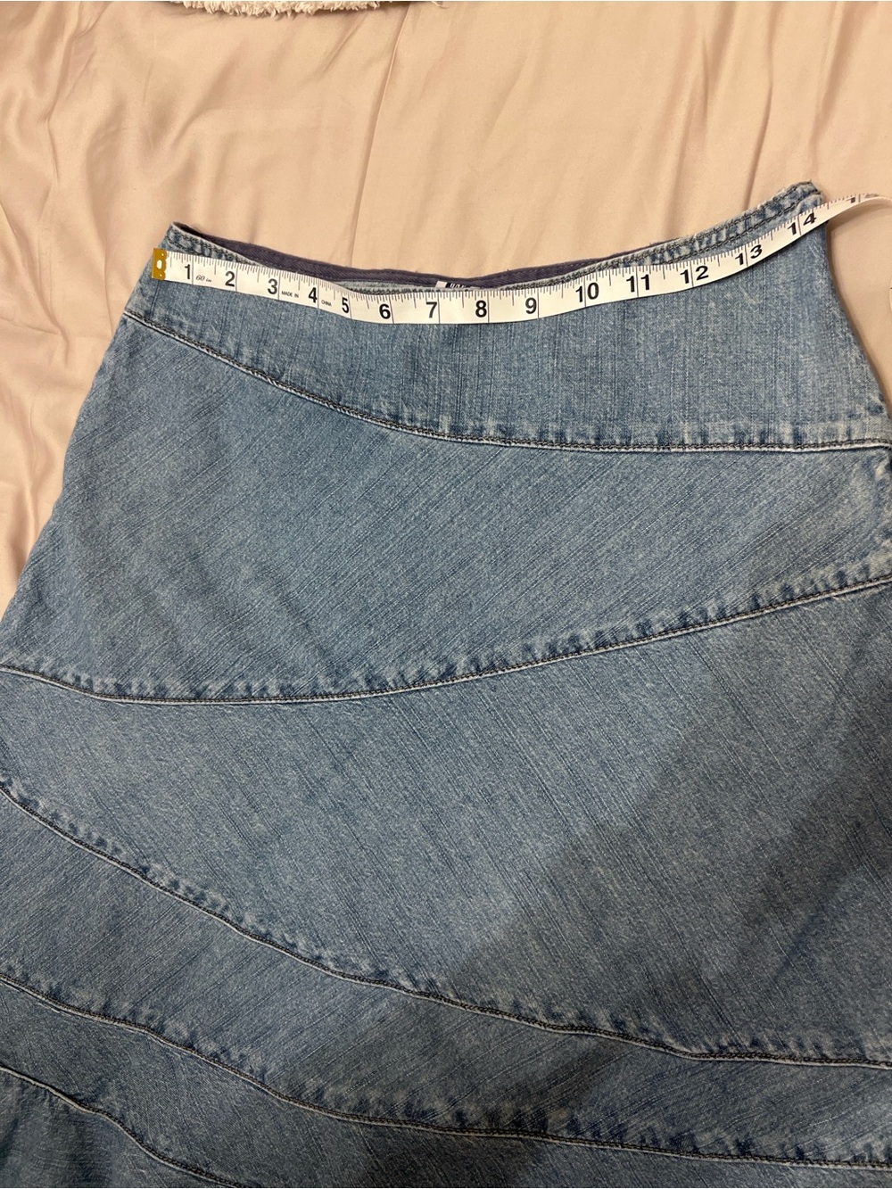 GAP Light Wash Denim Ruffle Hem Skirt Asymmetrical Seamed Cotton Midi Skirt - Picture 4 of 9